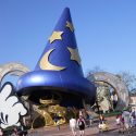 Mickey's iconic hat from Fantasia sits in the middle of the park.