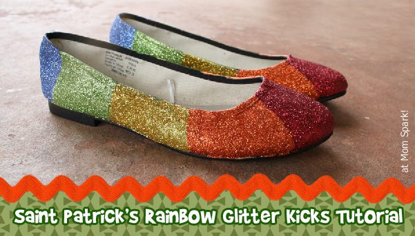 Shoe Makeover: Saint Patrick's Day Rainbow Glitter Flat Tutorial momspark.net