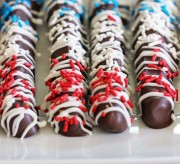 Patriotic Salted Caramel and Chocolate Dipped Pretzel Rods