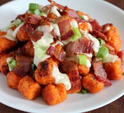 Sweet Potato Puffs with Gorgonzola Sauce and Bacon Recipe