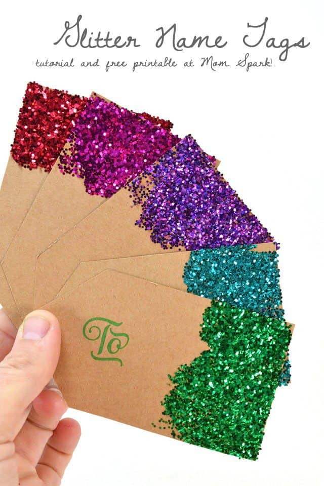 DIY Glitter Present Gift Name Tags Mom Spark Mom Blogger