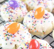 Jelly Bean Cookie Bites Recipe! When Easter comes around, I instantly crave jelly beans of all shapes, colors, and sizes. There is just something about this time of year, perhaps it's the spring flowers starting to bloom, but I have to have them! Put a jelly bean on a sugar cookie with sprinkles and I AM SOLD. Hence today's recipe!