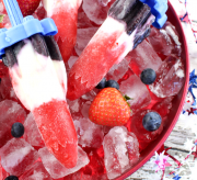 July 4th Red, White & Blue Fruit and Yogurt Bomb Pops Recipe Let's cool off this summer by starting off with these delicious red, white, and blue Patriotic Fruit and Yogurt Bomb Pops that are just perfect for a July 4th popsicle recipe, too! Filled with fruit and yogurt, these bomb pops are also easy on the waistline and OH SO refreshing on a hot day.