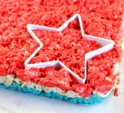 Red, White & Blue Rice Krispie Stars Recipe for July 4th The big parade, the festive fireworks....the food. Let's get right down to it - it's mostly about the food. Today's special recipe for Independence day includes a family snack staple - Rice Krispie Treats - in red, white and blue layers, then cut out with a star cookie cutter.