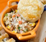 My recipe for Chicken Pot Pie with Puff Pastry is the perfect balance of tastiness and time-saving. Utilizing a roaster chicken saves you time without losing any flavor. If you are on a tight budget, you can always cook a whole chicken at home, or even used can chicken to save a dollar or two.