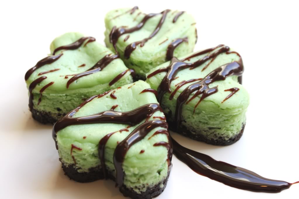 St. Patrick's Day hot fudge covered cheesecakes dessert recipe