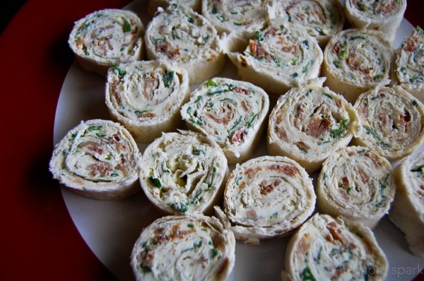 Bacon, Spinach, Green Onion and Cream Cheese Tortilla Roll-Ups