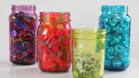 DIY Craft: Bright, Colorful Mason Jars with Mod Podge (tutorial)