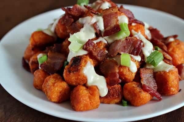 Sweet Potato Tater Tots with Bacon Cheese Sauce