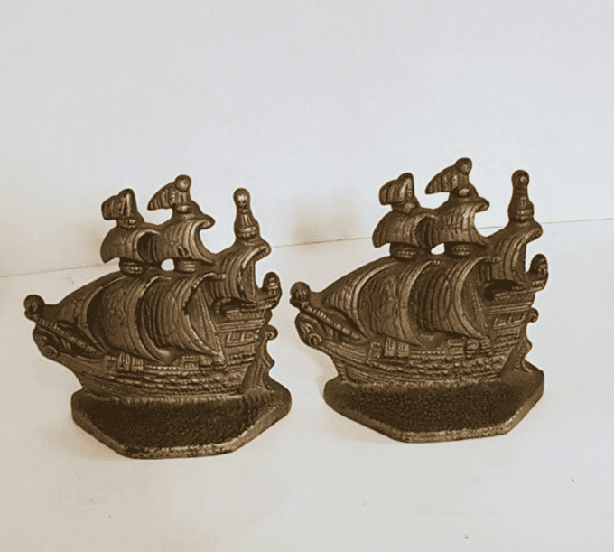 Small Cast Brass Pirate Ship Bookends