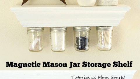 This magnetic mason jar storage shelf is simple to make, incredibly functional and super cute to boot! Full tutorial.