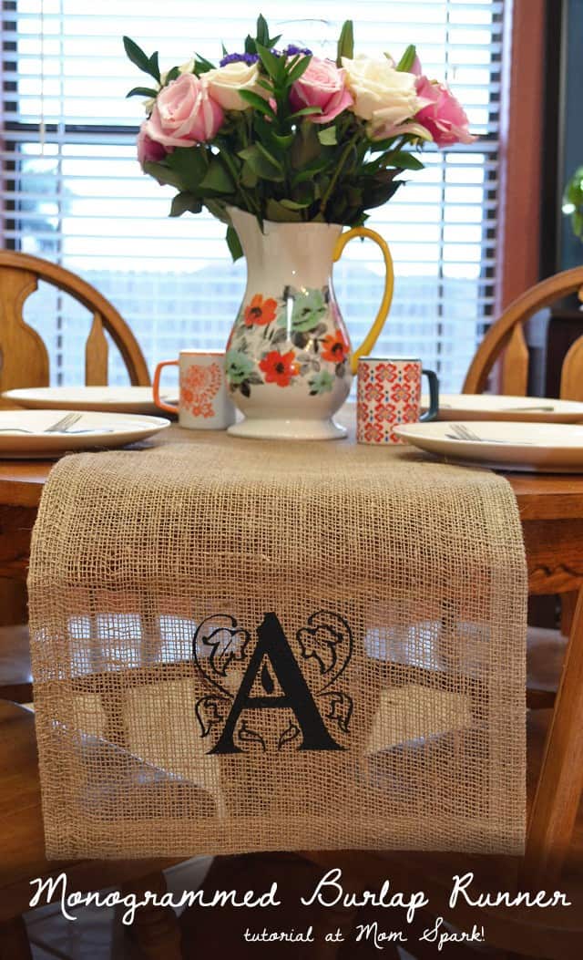A simple burlap runner becomes something spectacular with a DIY monogram print.