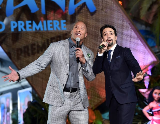 Actor Dwayne Johnson (L) and songwriter Lin-Manuel Miranda (Photo by Alberto E. Rodriguez/Getty Images for Disney) Actor Dwayne Johnson (L) and songwriter Lin-Manuel Miranda (Photo by Alberto E. Rodriguez/Getty Images for Disney)