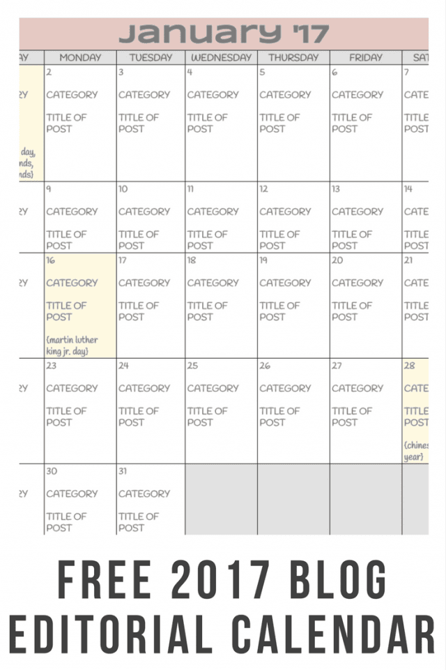 Free Blog Editorial Calendar for 2017