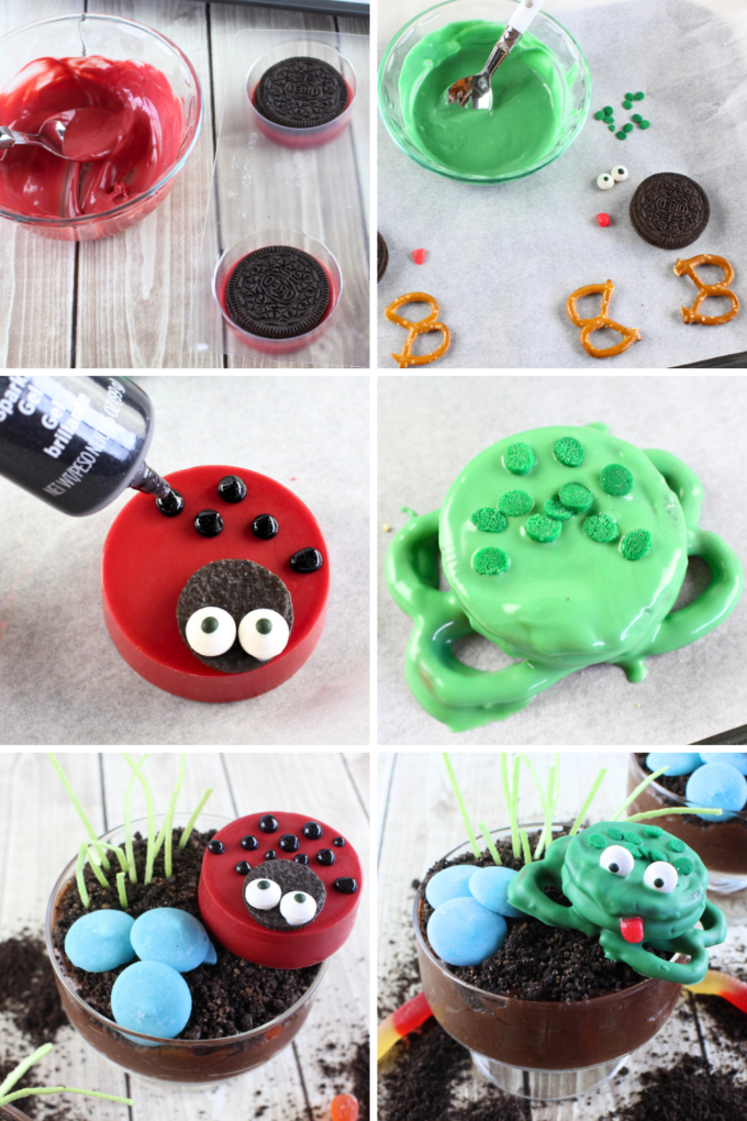 Ladybug and Frog "Dirt" Cookie Parfait