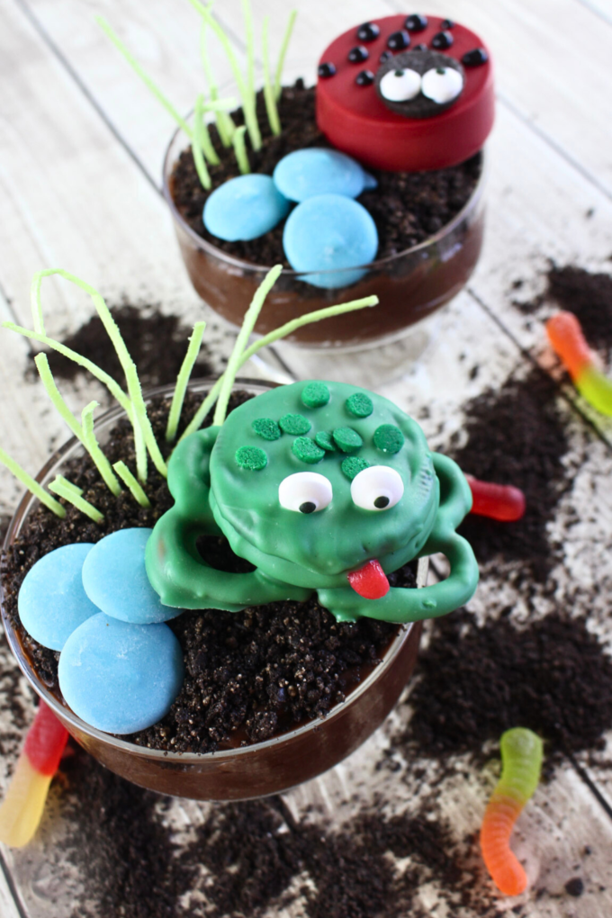 Ladybug and Frog "Dirt" Cookie Parfait