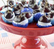 Red, White & Blue Boozy Cherry Bombs Recipe for July 4th! It involves cherries soaked in vodka, friends.