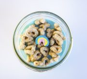 Lucky Charms marshmallows mixed with low-fat yogurt and layered into a beautiful parfait, topped with Lucky Charms cereal and marshmallows!