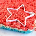 Red, White & Blue Rice Krispie Stars Recipe for July 4th The big parade, the festive fireworks....the food. Let's get right down to it - it's mostly about the food. Today's special recipe for Independence day includes a family snack staple - Rice Krispie Treats - in red, white and blue layers, then cut out with a star cookie cutter.