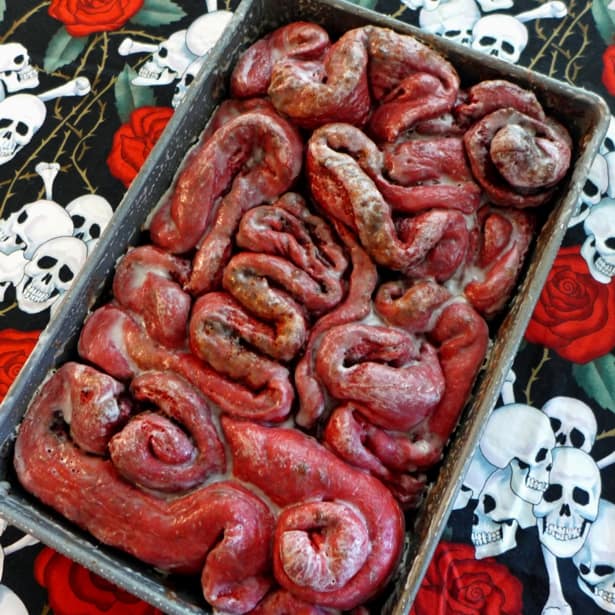 Halloween Red Velvet Cinnamon Roll Guts Recipe